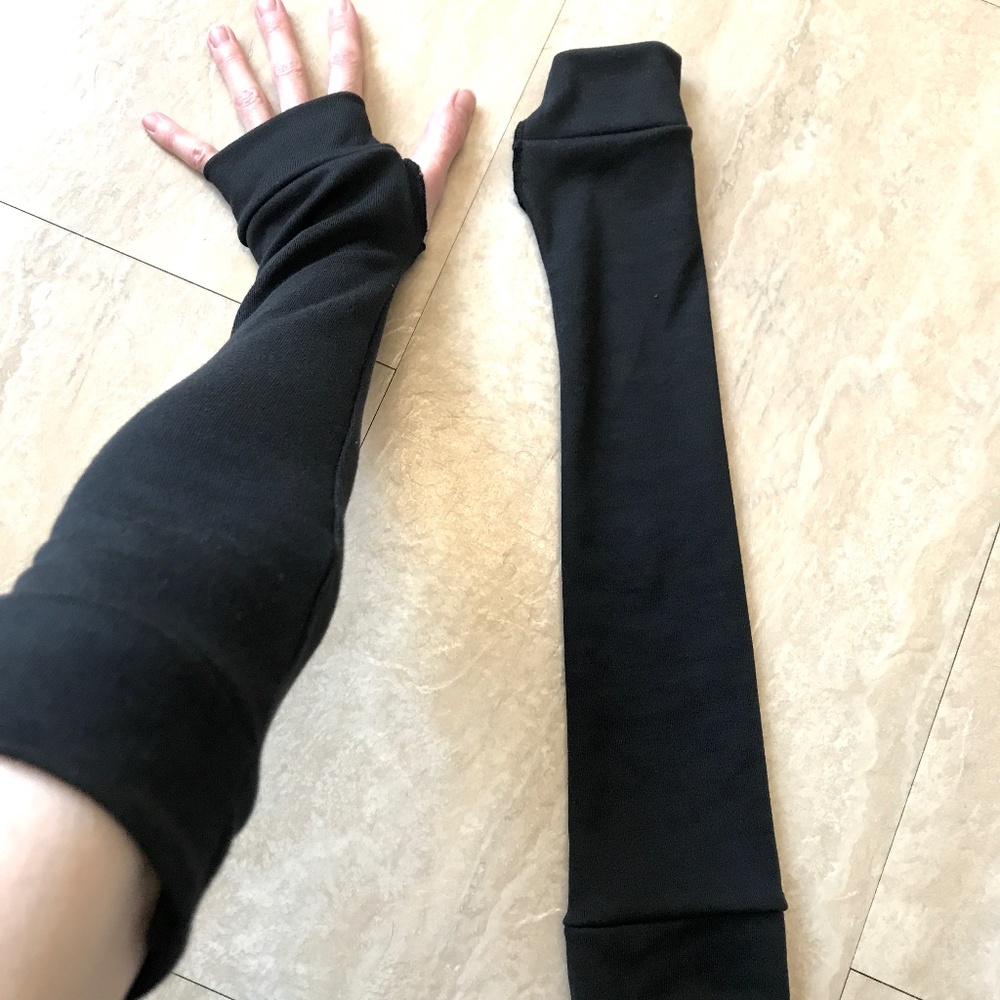 Handmade Black Armwarmers with Finger Holes Cotton Blend Arm Warmers Hand Covers